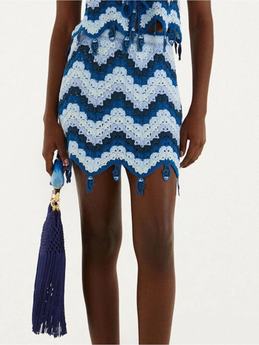 Farm Rio Blue Waves Crochet Mini Skirt w/ fish detail